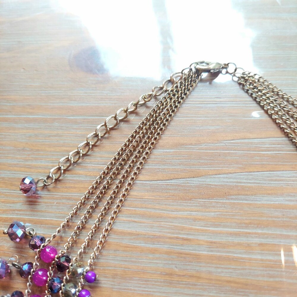 Vintage Beaded Brass Bib Necklace with Crystals - Picture 5 of 6